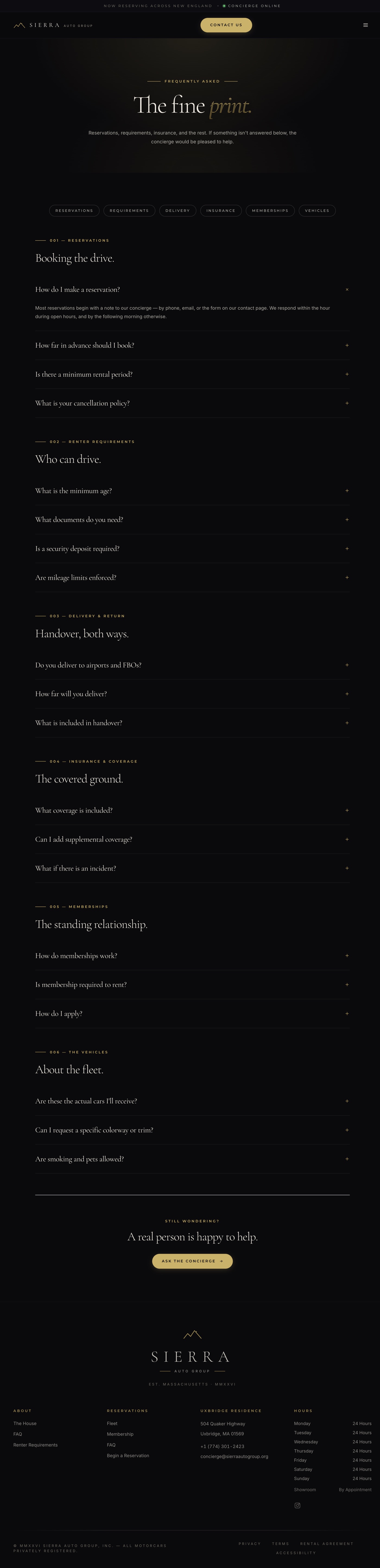 Sierra Auto Group FAQ page — hand-written accordions