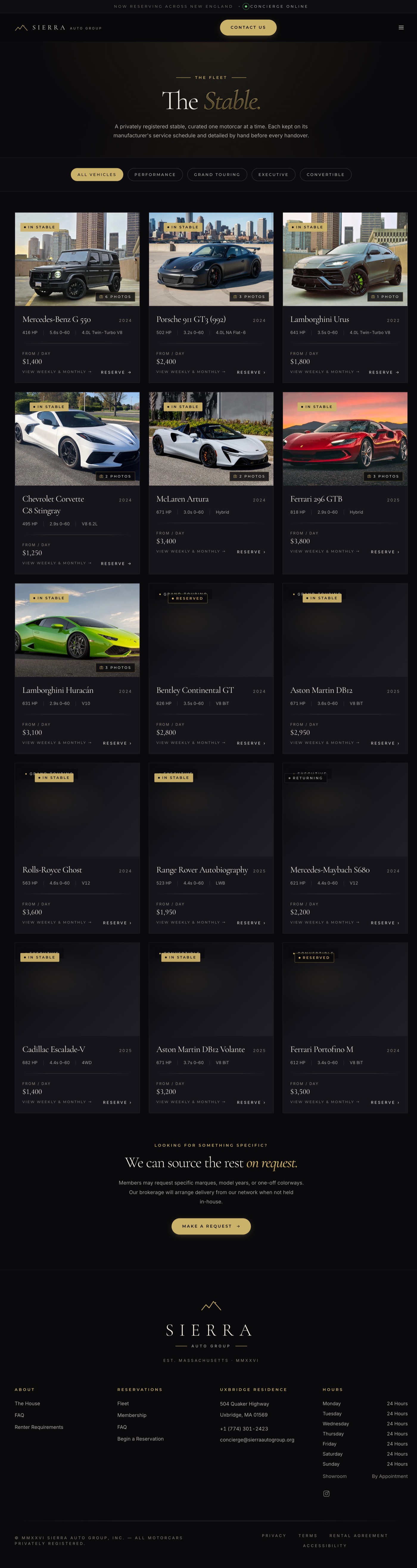Sierra Auto Group fleet page — editorial card grid of vehicles