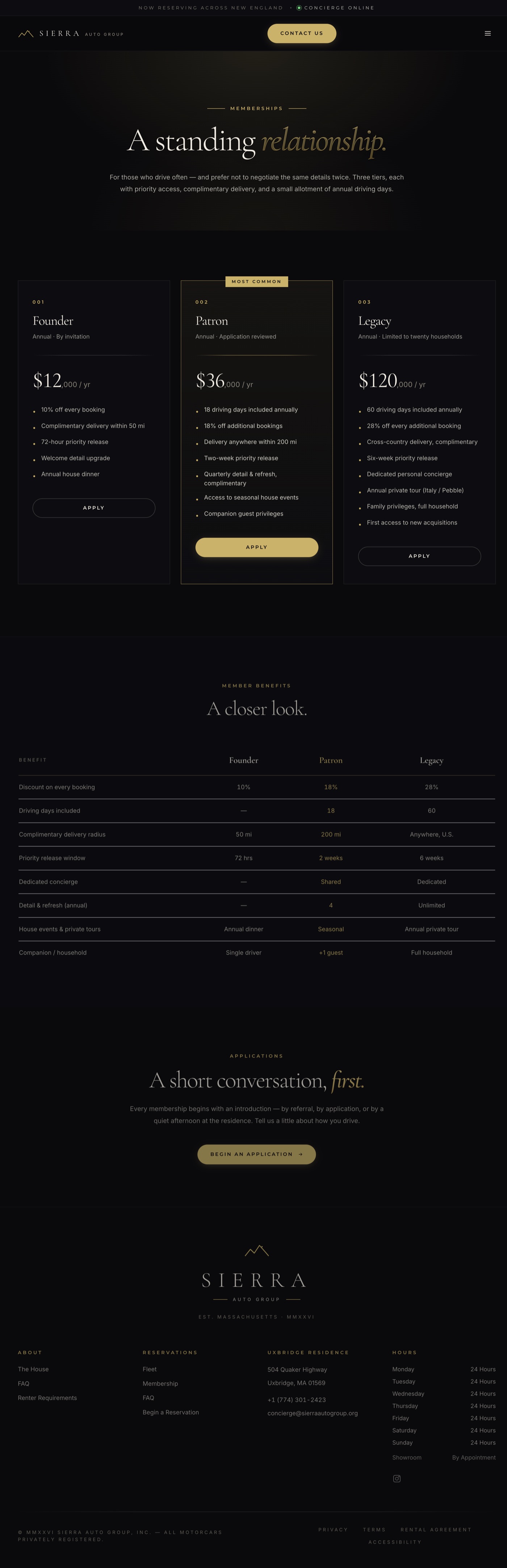 Sierra Auto Group membership page — tier-based concierge access